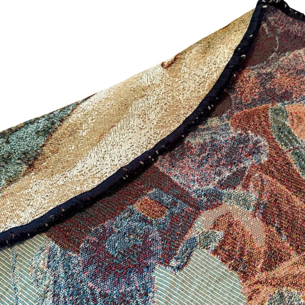 Vintage Nativity Christmas Tree Skirt Tapestry Woven Blue‎ Trim Holiday Decor